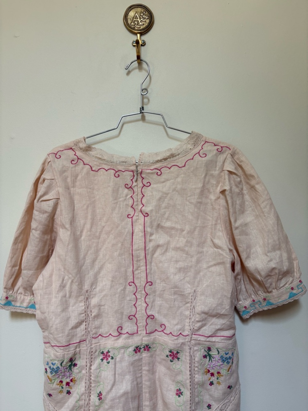 NWOT By Anthropologie Linen Blend Puff-Sleeve V-Neck Mini Dress Size 14 - Picture 11 of 16
